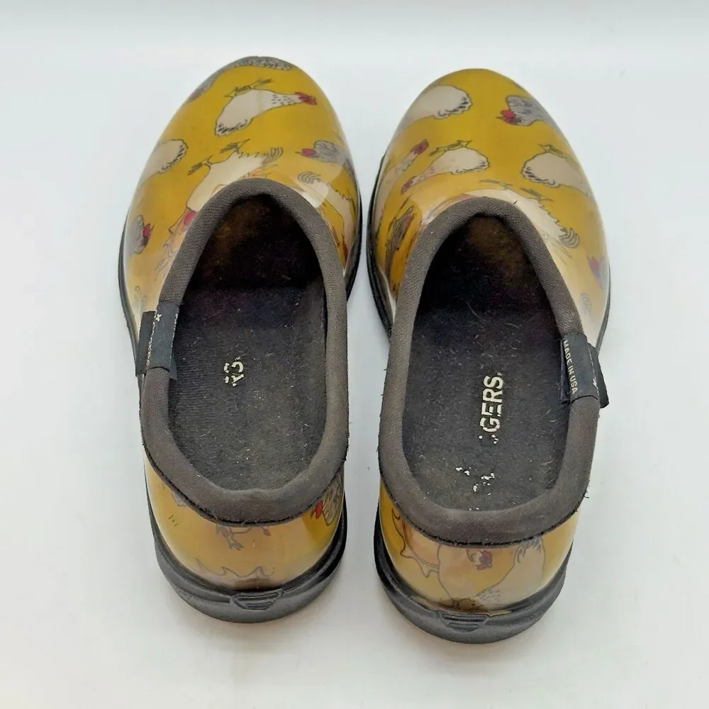 Sloggers Rain & Garden Shoes Women's 7 Waterproof Slip On Yellow Chicken Print